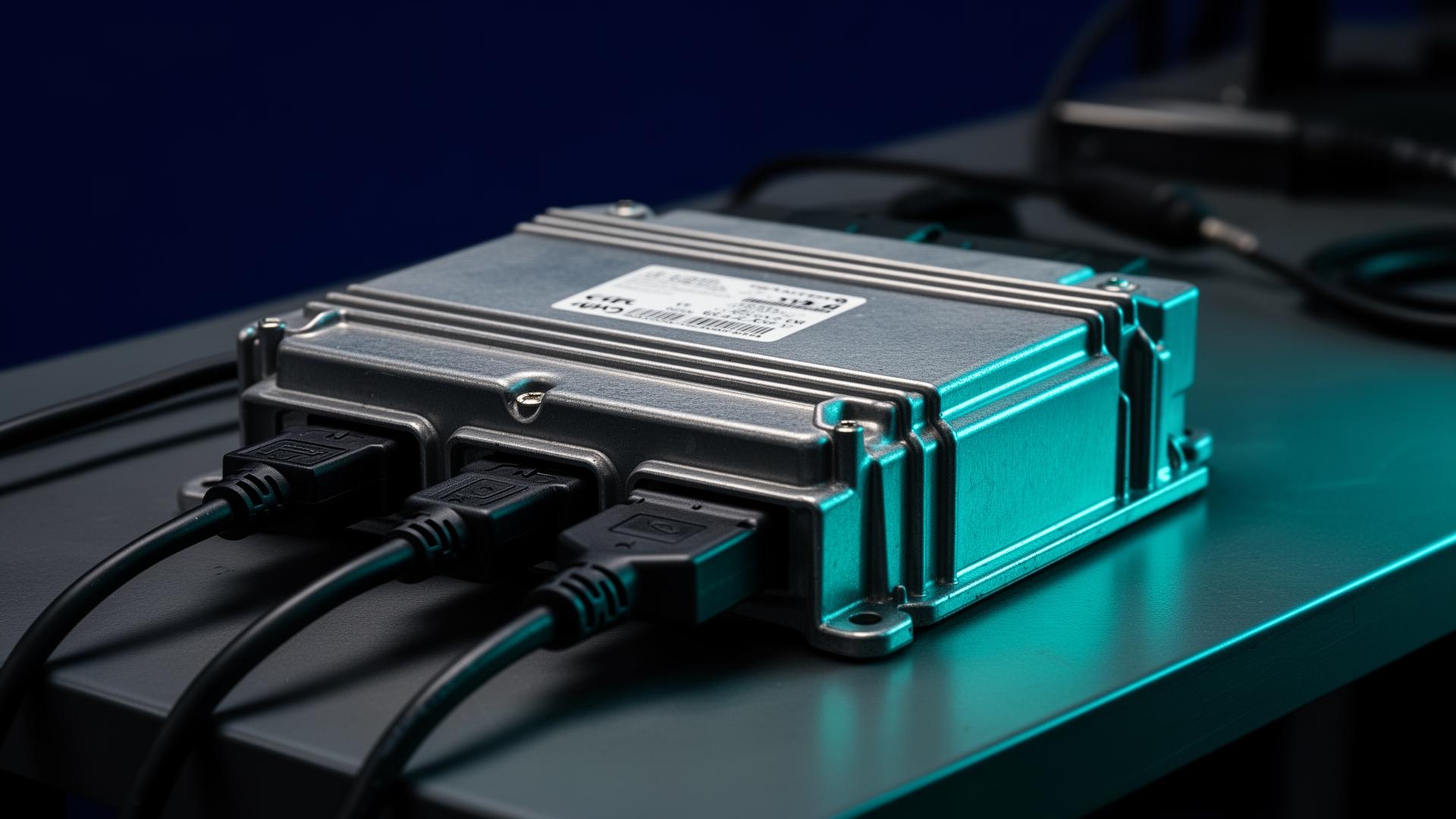 Vehicle control module with diagnostic cables connected